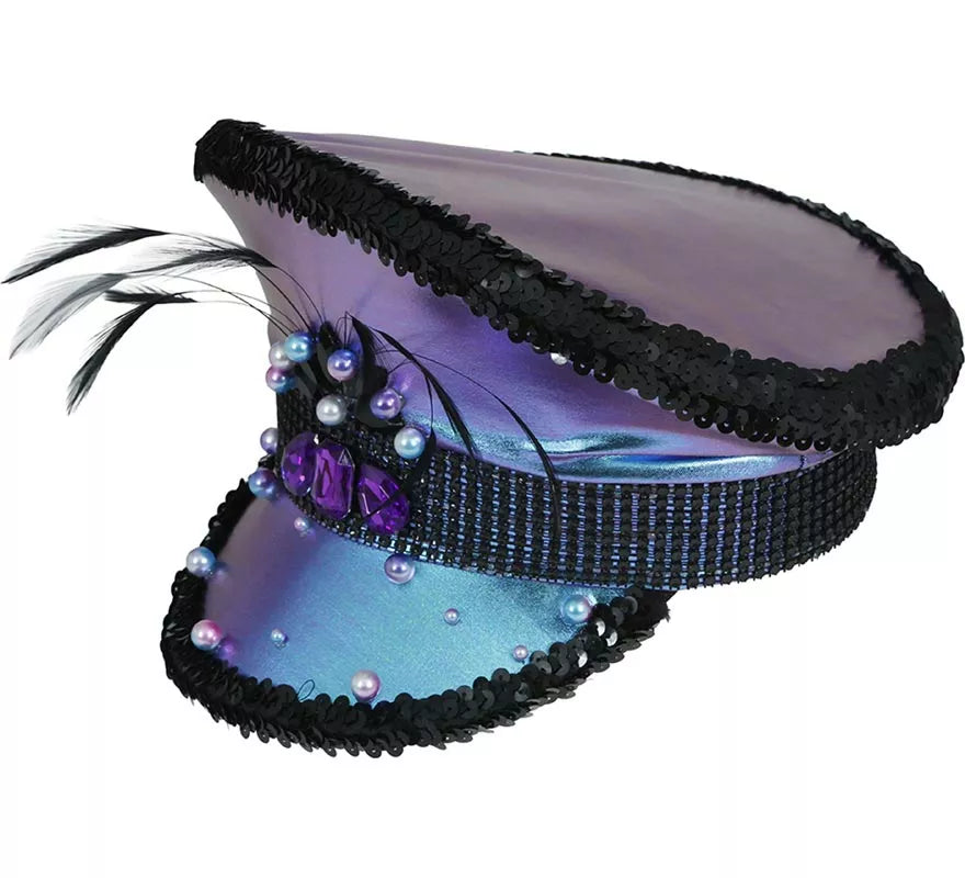 Translation missing: es.Gorra de Policía morada con Plumas adultos