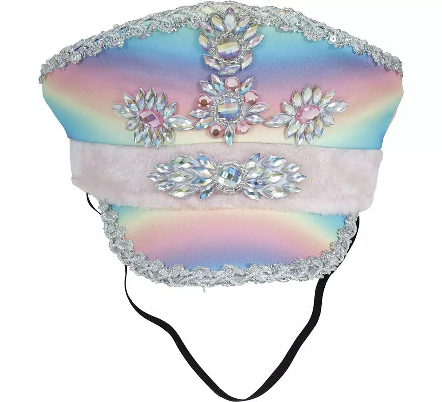 Translation missing: es.Gorra de Policía multicolor con Cinta rosa adultos