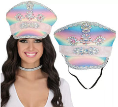 Berretto da poliziotto multicolore con nastro rosa per adulti