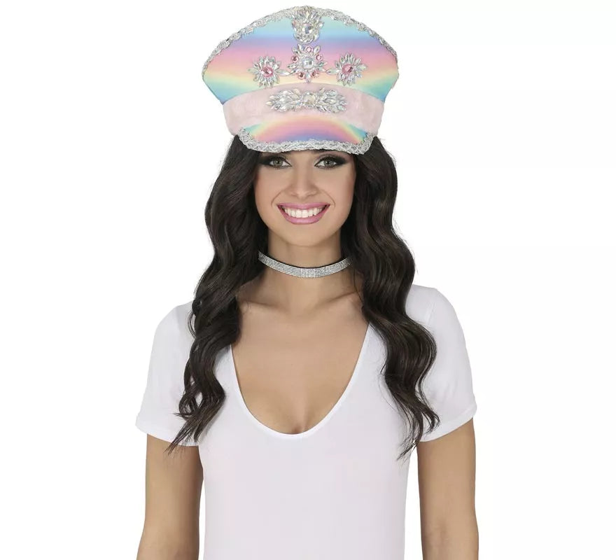 Translation missing: it.Gorra de Policía multicolor con Cinta rosa adultos