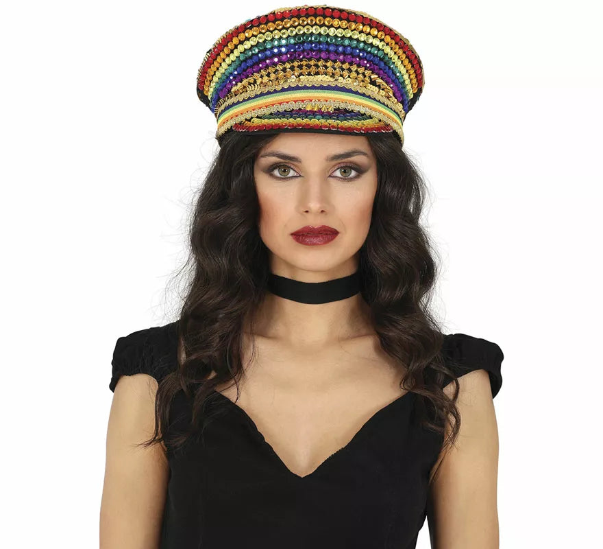 Translation missing: it.Gorra de Policía multicolor con pedrería adulto