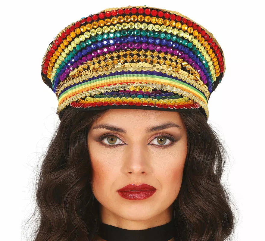 Translation missing: it.Gorra de Policía multicolor con pedrería adulto