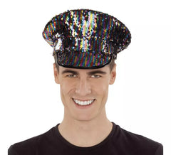 Cappello da Poliziotto nero con paillette Arcobaleno