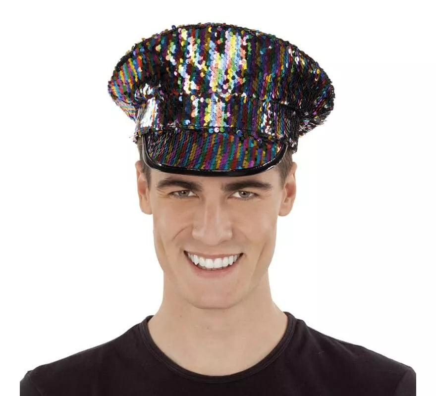 Translation missing: it.Gorra de Policía negra con lentejuelas Arcoíris