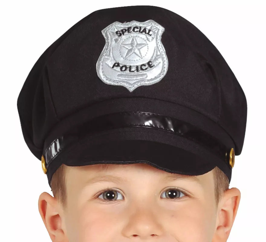Translation missing: es.Gorra de Policía negro de tela infantil