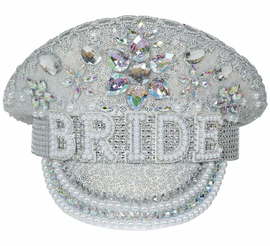 Translation missing: it.Gorra de Policía plateado Bride con pedrería adulto