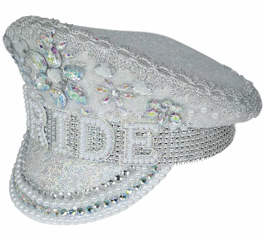Translation missing: it.Gorra de Policía plateado Bride con pedrería adulto