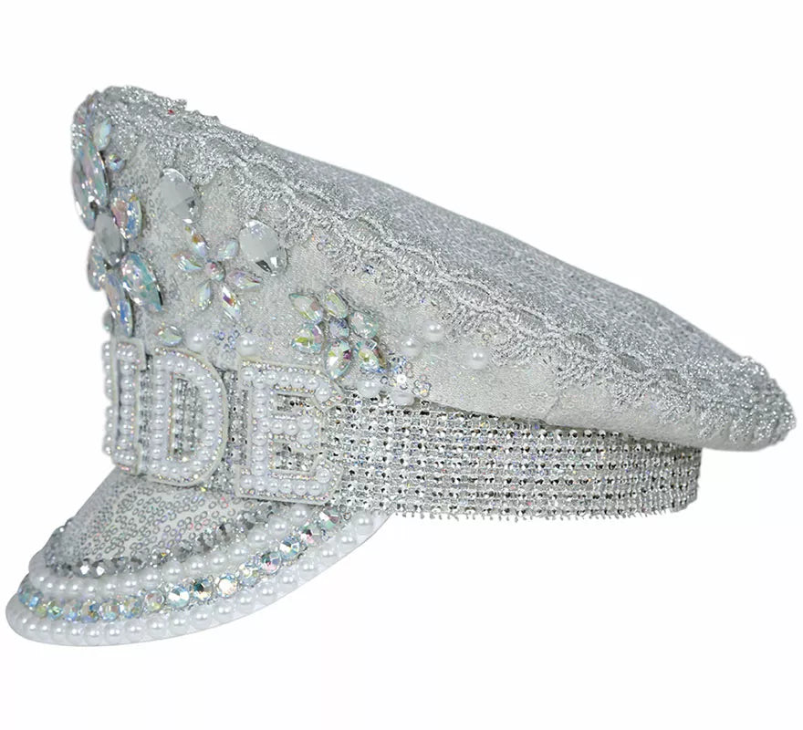 Translation missing: it.Gorra de Policía plateado Bride con pedrería adulto