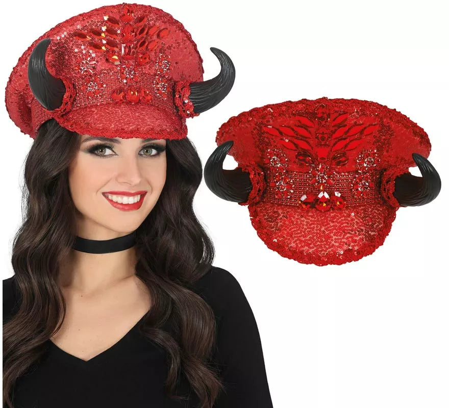 Translation missing: es.Gorra de Policía roja con Cuernos adultos