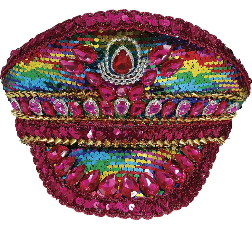 Translation missing: es.Gorra de Policía rosa con Pedrería multicolor adultos