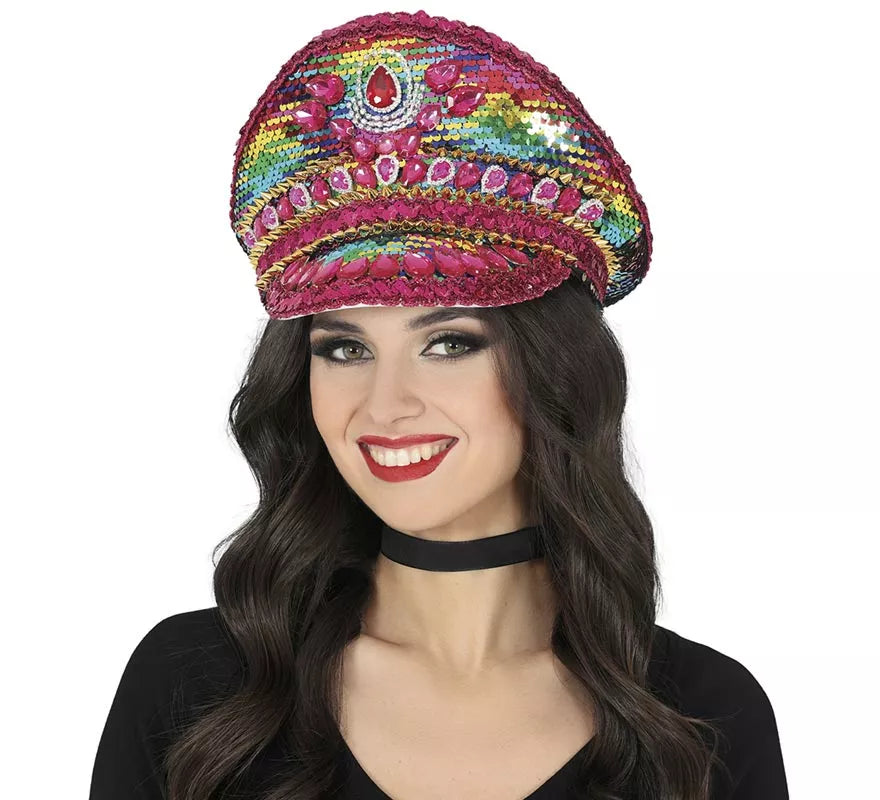Translation missing: it.Gorra de Policía rosa con Pedrería multicolor adultos