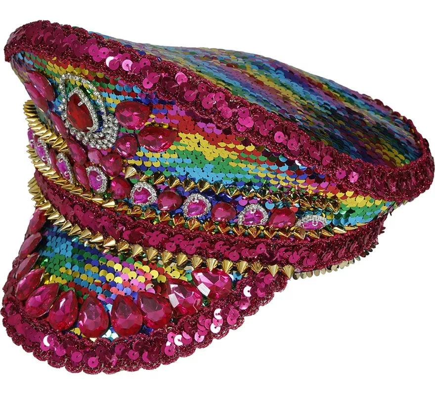 Gorra de Policía rosa con Pedrería multicolor adultos