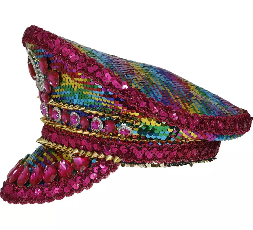 Translation missing: it.Gorra de Policía rosa con Pedrería multicolor adultos