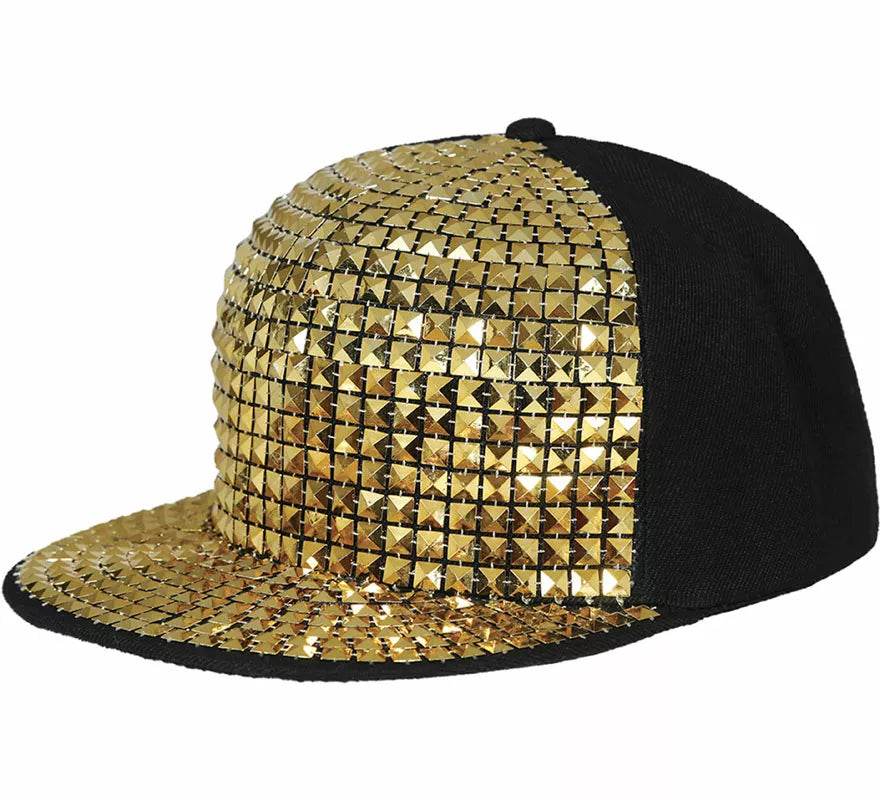 Translation missing: it.Gorra de Rapero con remaches dorados adulto