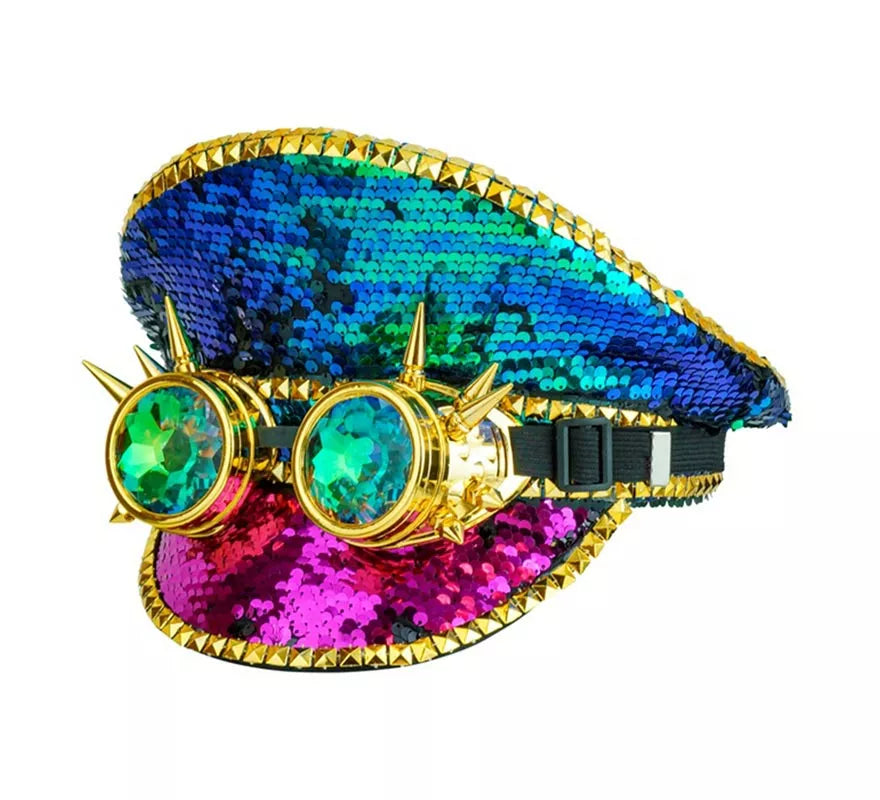 Gorra Festival con Gafas Caleidos y Lentejuelas multicolores