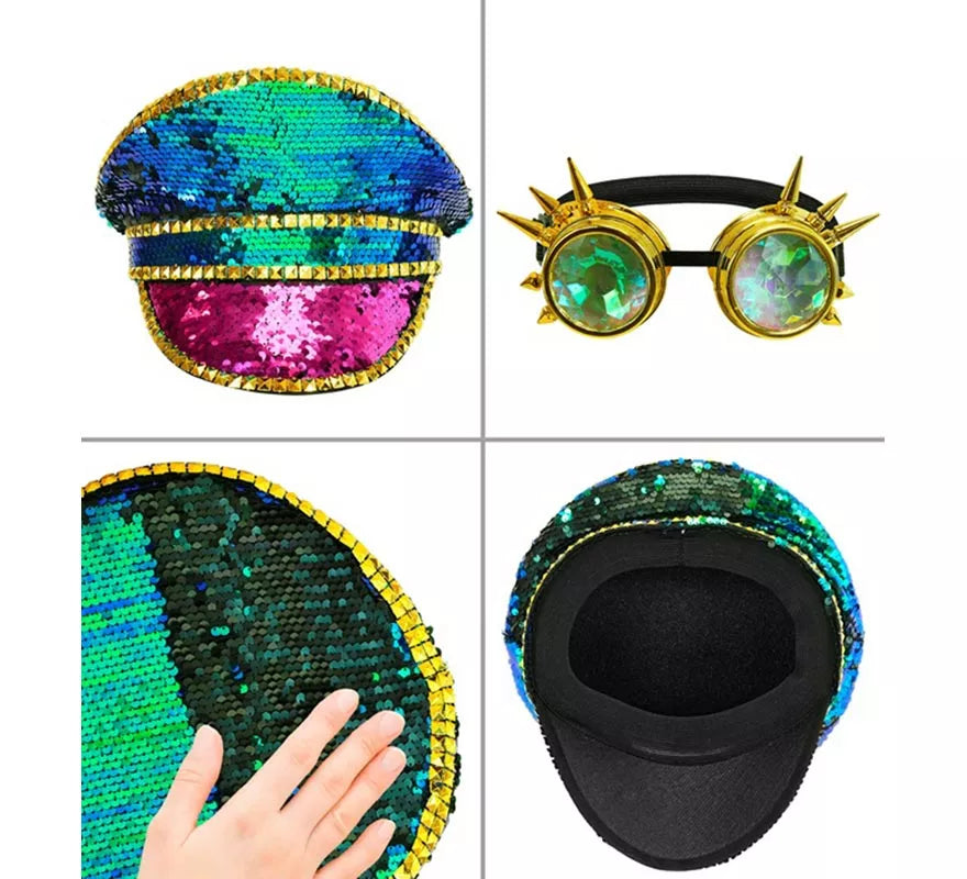 Gorra Festival con Gafas Caleidos y Lentejuelas multicolores