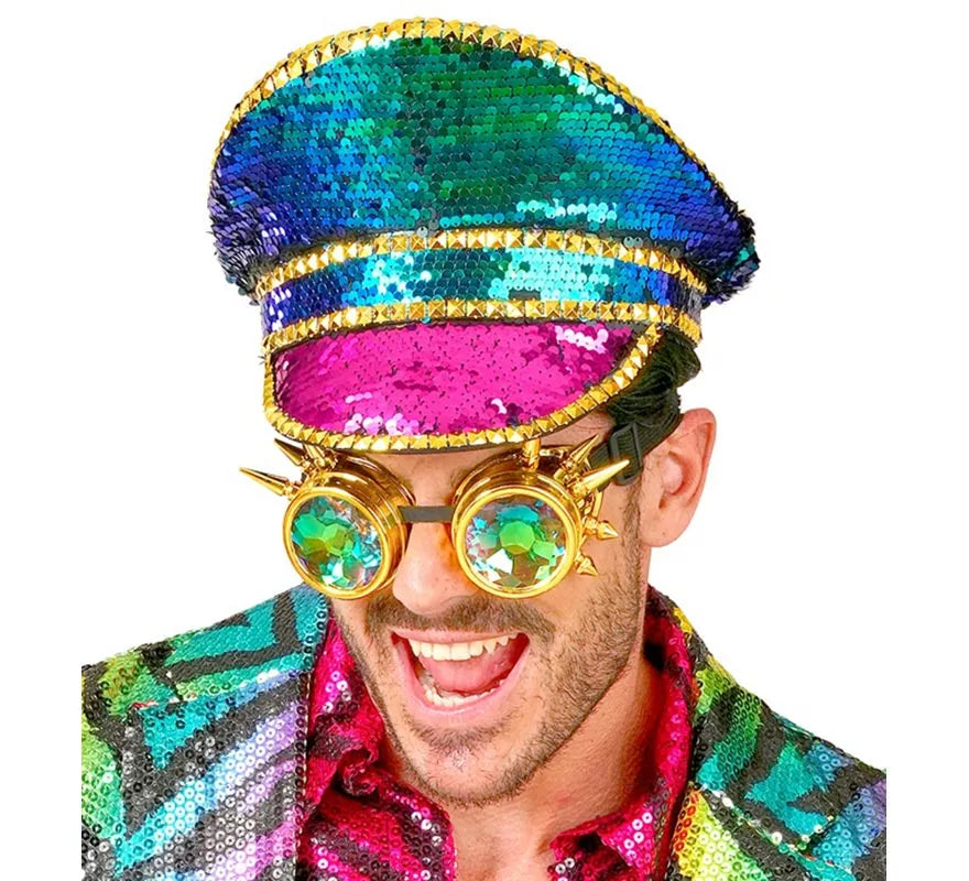 Gorra Festival con Gafas Caleidos y Lentejuelas multicolores