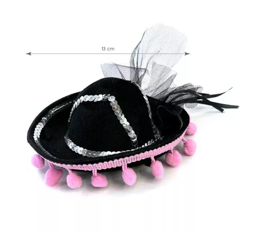 Translation missing: es.Gorrito Catrina Borlas rosa de 13 cm