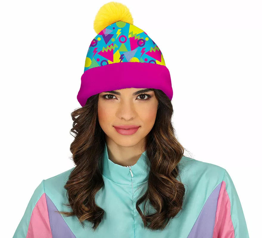 Gorro de Lana amarillo y rosa años 80 adulto