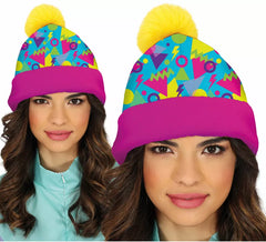 Cappello in lana giallo e rosa per adulto anni '80