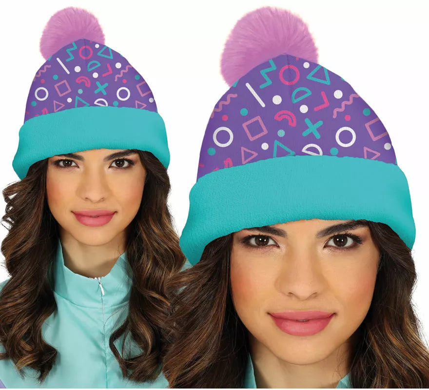 Translation missing: es.Gorro de Lana turquesa y rosa años 80 adulto