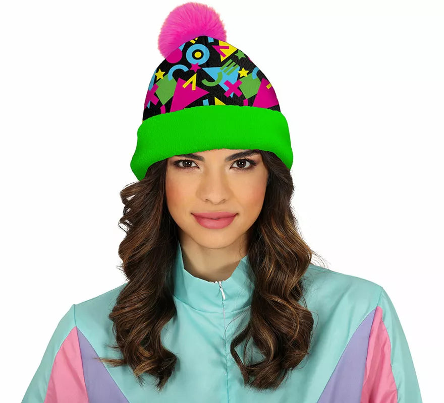Translation missing: it.Gorro de Lana verde y rosa años 80 adulto
