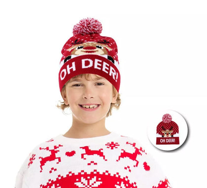 Gorro de Navidad Reno Oh Deer burdeos infantil