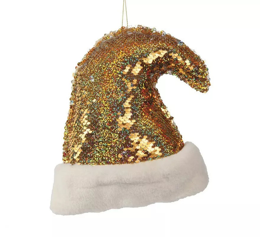 Translation missing: it.Gorro de Papá Noel Lentejuelas Oro 20 cm para decorar Árbol de Navidad