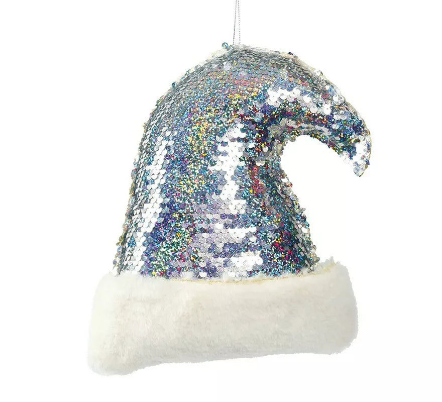 Translation missing: it.Gorro de Papá Noel Lentejuelas Plata 20 cm para decorar Árbol de Navidad