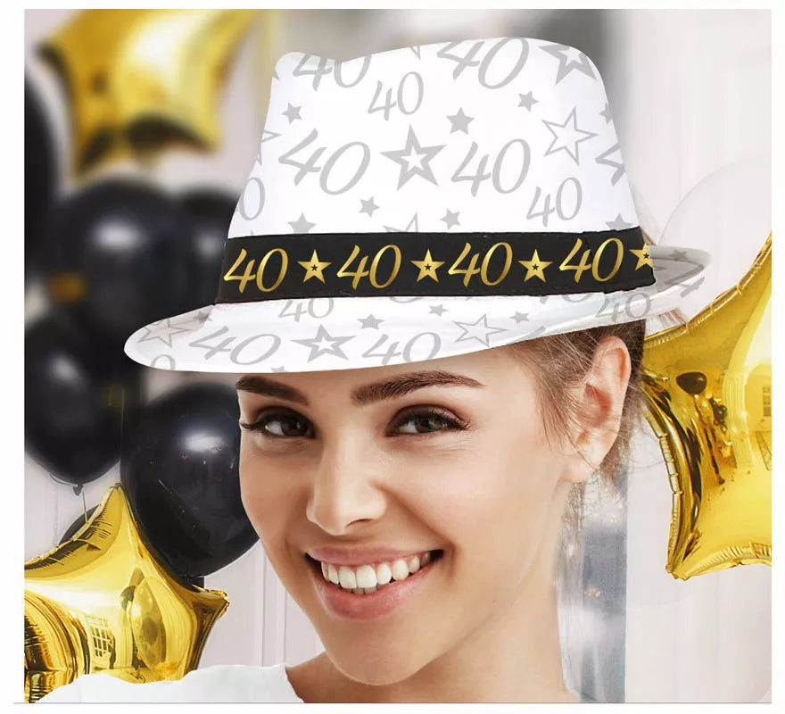 Translation missing: es.Gorro Gángster Blanco 40 Años Cumpleaños y Aniversarios