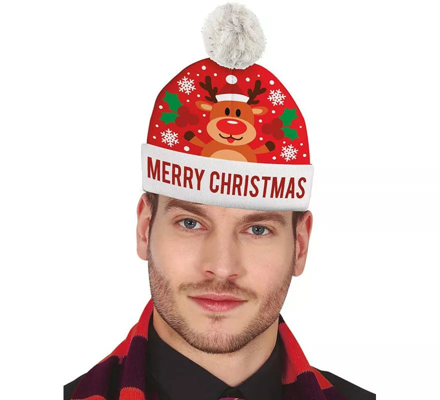 Translation missing: it.Gorro Navideño Reno Merry Christmas con efecto lana