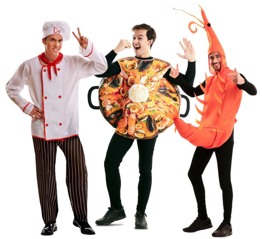 Gruppo di cucina e paella di frutti di mare