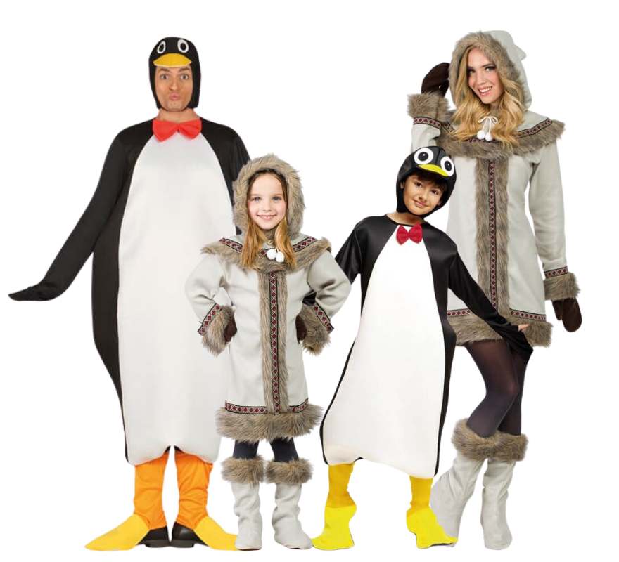 Gruppo di eschimesi e pinguini