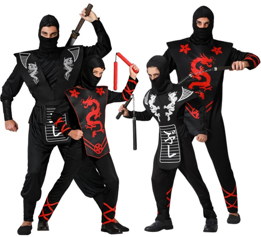 Gruppo di ninja rossi e bianchi