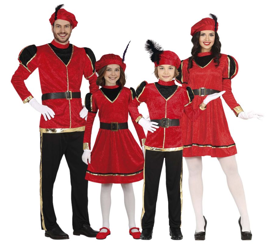 Gruppo di paggi eleganti in rosso