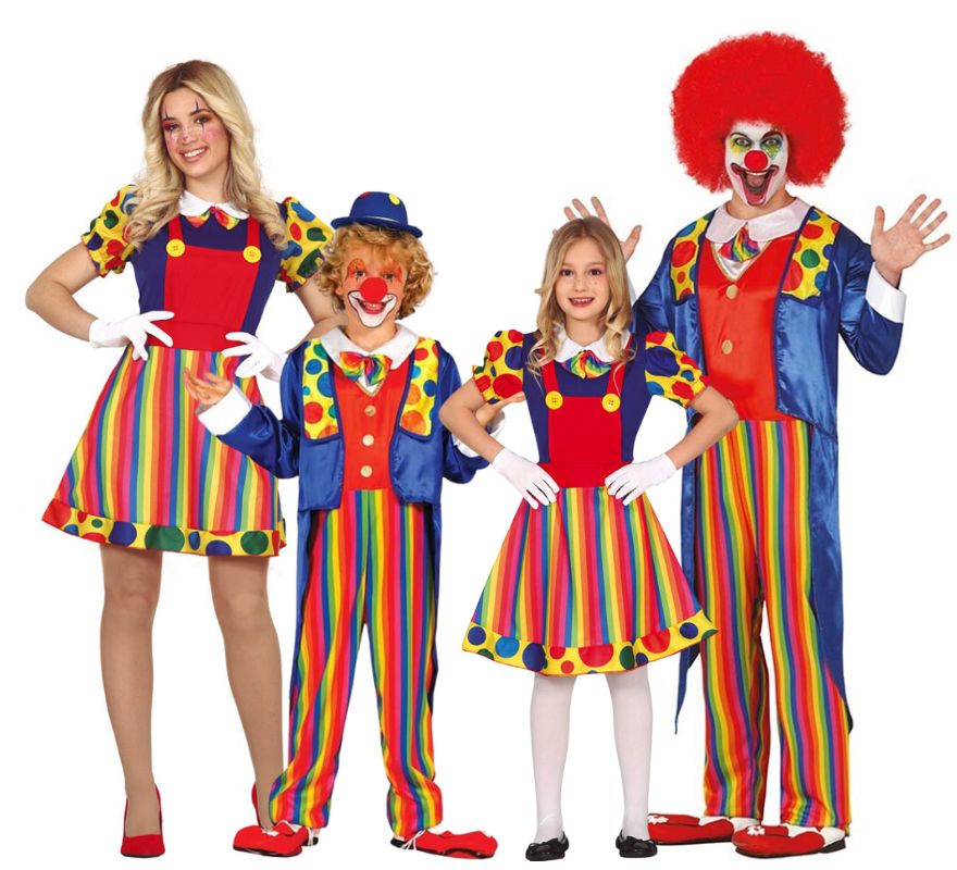 Grupo de payasos multicolores a rayas