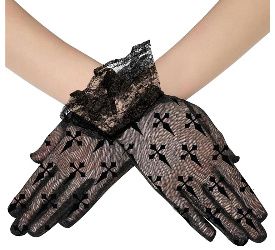 Translation missing: it.Guantes Calados negros de Cruces de 22 cm