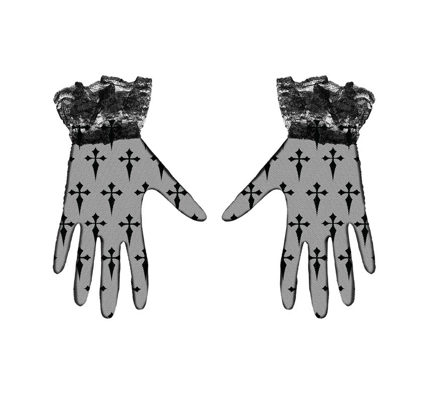 Translation missing: it.Guantes Calados negros de Cruces de 22 cm