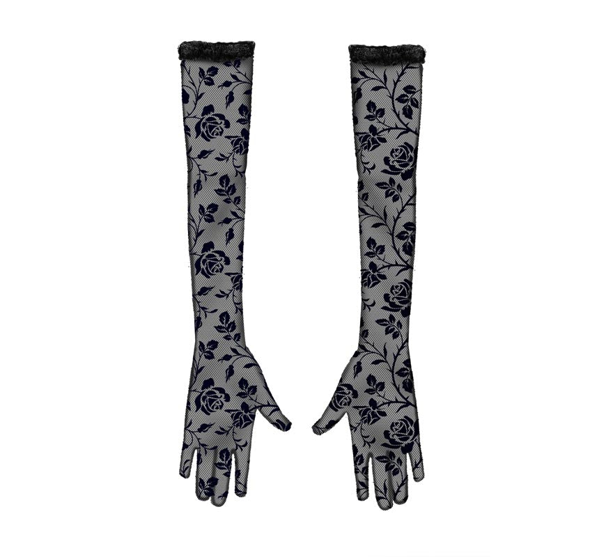 Translation missing: it.Guantes Calado Flores negro de 38 cm