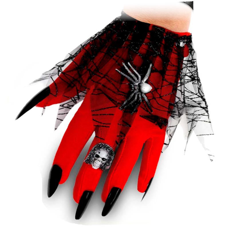 Translation missing: it.Guantes de Demonio rojo y negro con encaje