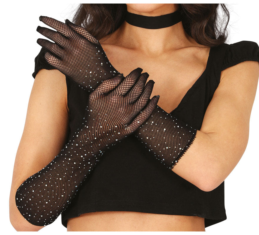 Translation missing: it.Guantes de Malla con pedrería en varios colores de 30 cm adulto