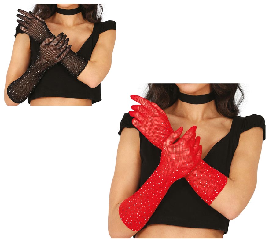 Translation missing: es.Guantes de Malla con pedrería en varios colores de 30 cm adulto