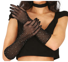 Guanti in rete con strass in vari colori, 30 cm per adulti