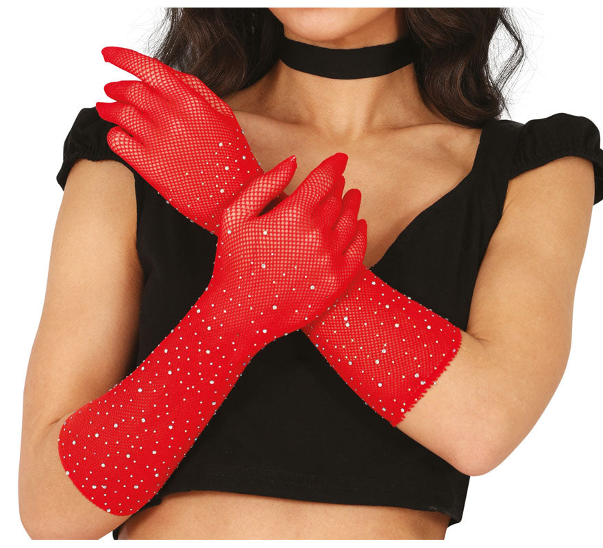 Translation missing: it.Guantes de Malla con pedrería en varios colores de 30 cm adulto