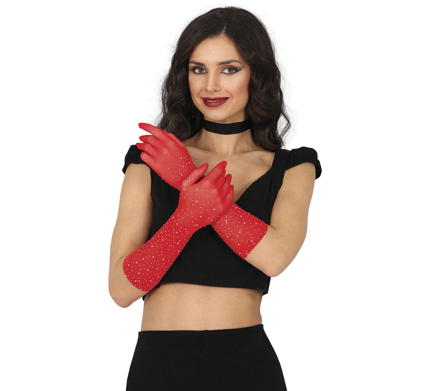 Translation missing: it.Guantes de Malla con pedrería en varios colores de 30 cm adulto