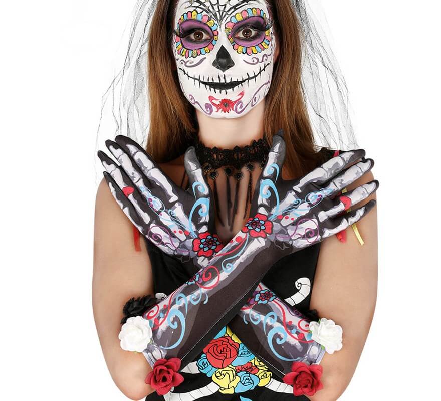 Translation missing: es.Guantes Esqueleto con Flores 40 Cm