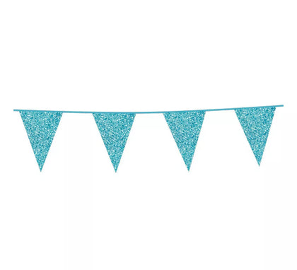 Guirnalda 6 m de Banderínes Purpurina Azul Claro de 16x20 cm