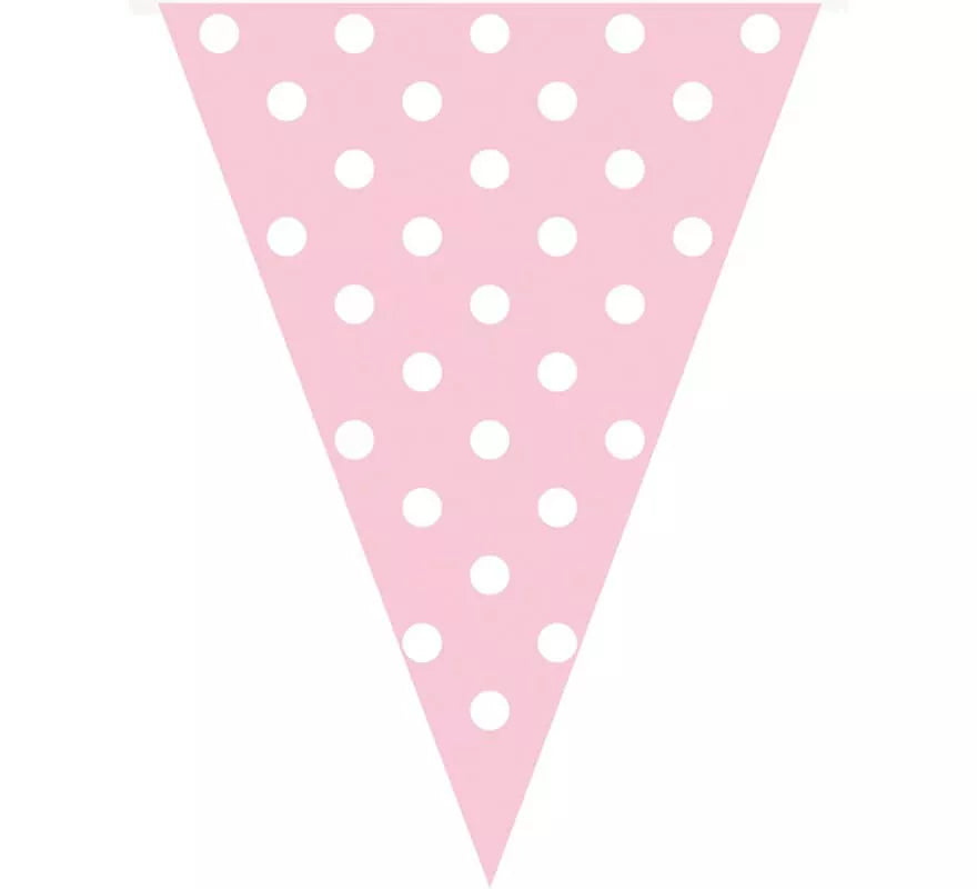 Translation missing: it.Guirnalda Banderines Rosa con Topos Blancos 3,6 mts