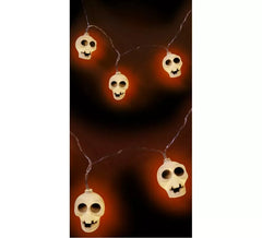 Ghirlanda di 10 teschi con illuminazione LED da 150 cm