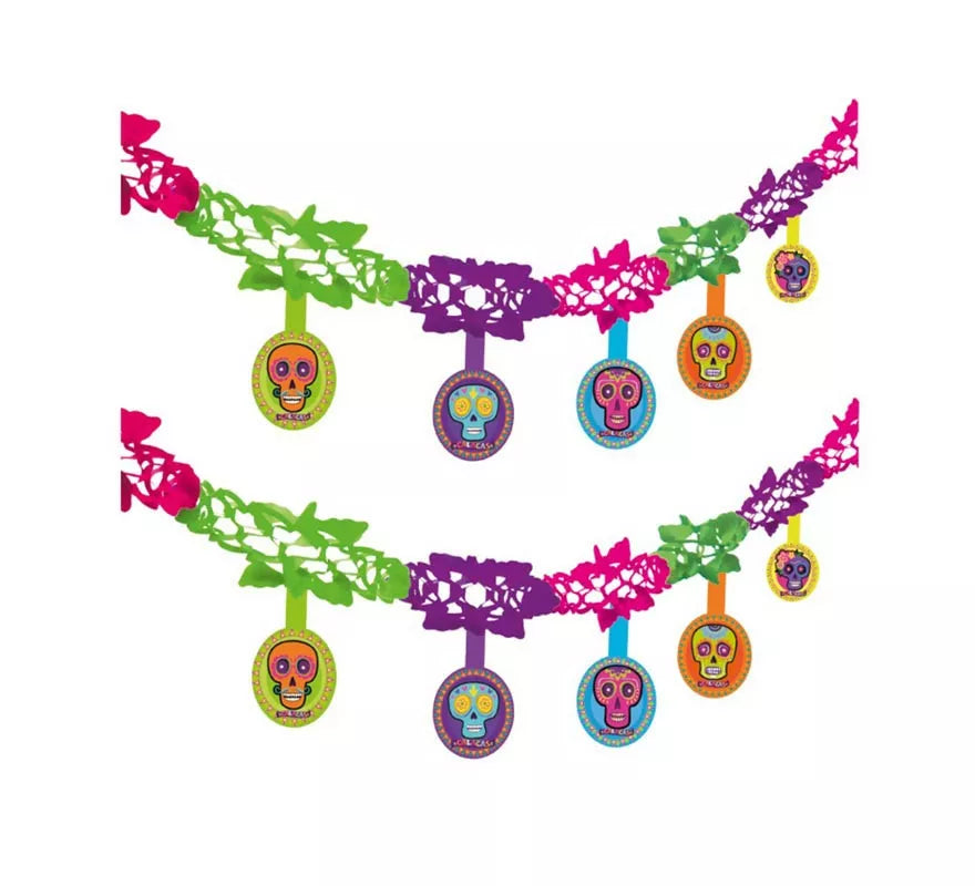 Translation missing: it.Guirnalda de Día de los Muertos Calaveras multicolor de 2 m